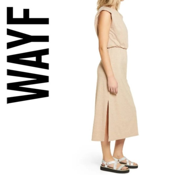 NEW Padded Shoulder Midi Dress WAYF XL in Sand - Picture 3 of 10